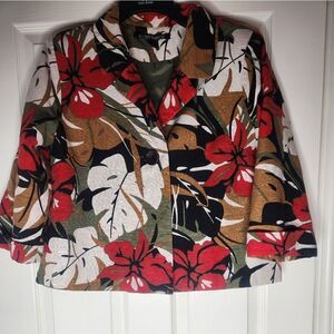 Scott Taylor L SILKBlend FloralPrint 3/4 Slv Lined Cropped 1 Button Women Blazer